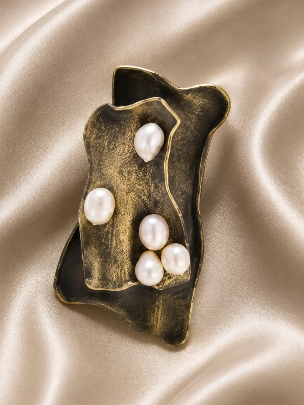 Antique Gold Pearl Sculptural Brooch